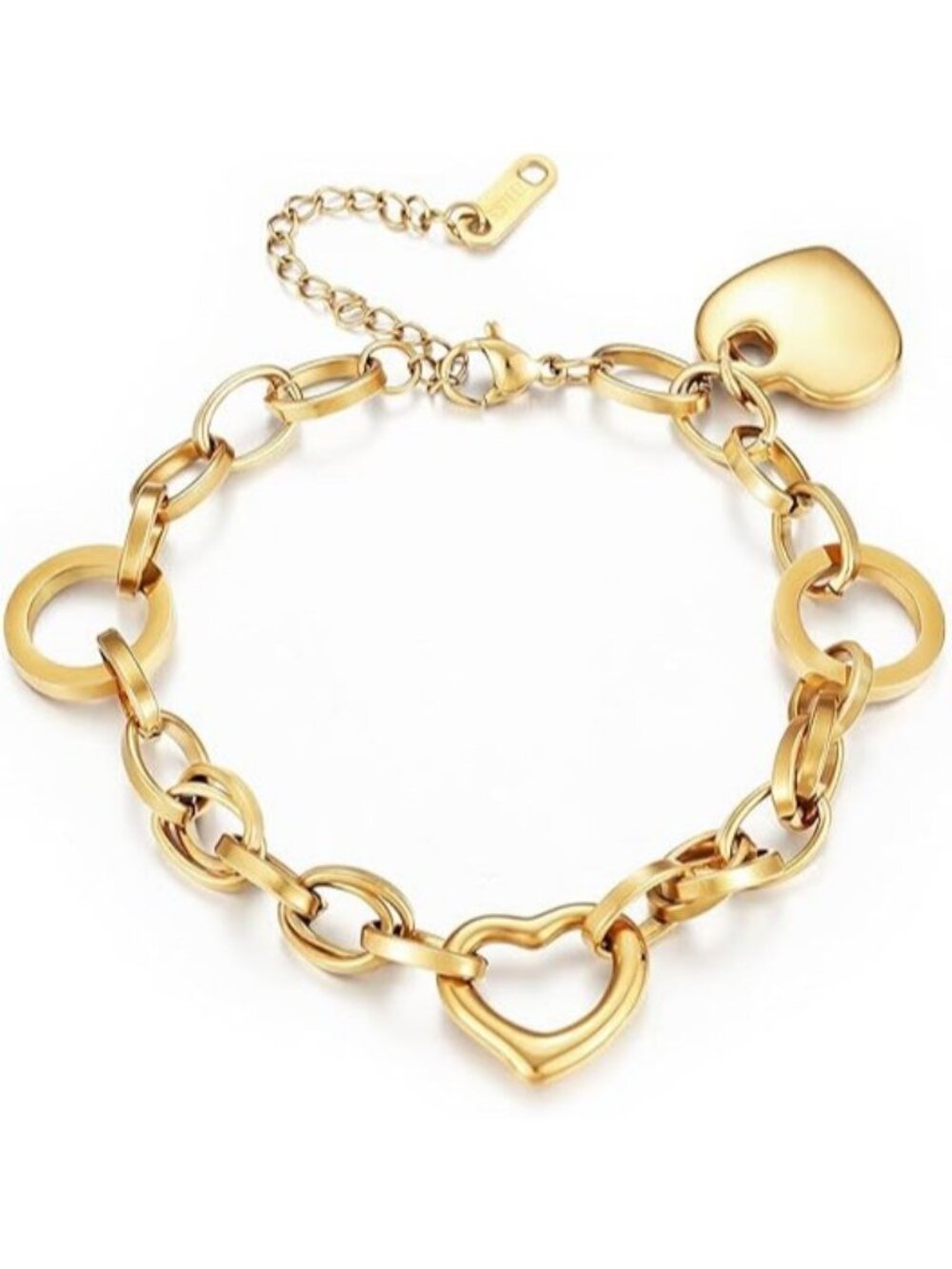Gold Charms Heart Bracelet Stainless Steel 18K Gold Plated